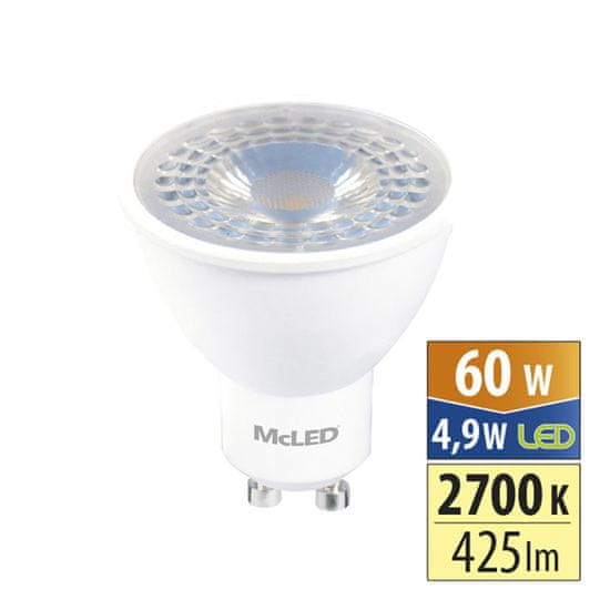 McLED LED žárovka GU10, 4,9W, 2700K, CRI80, vyz. úhel 38°, ф use 360° 425lm