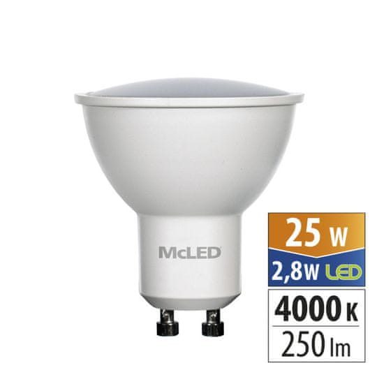 McLED LED žárovka GU10, 2,8W, 4000K, CRI80, vyz. úhel 110°, ф use 360° 250lm