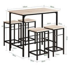SoBuy OGT11-N Barový stůl Sada 5 Dílný jídelní stůl Bistro stůl se 4 židlemi Sedací sestava