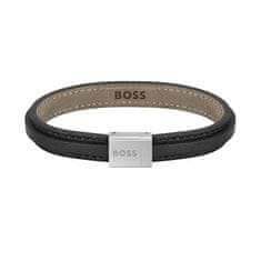 Hugo Boss Černý kožený náramek pro muže Grover 1580328 (Délka 18 cm)