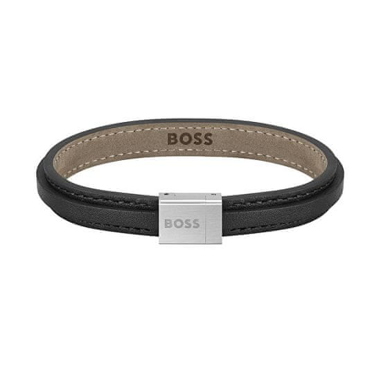 Hugo Boss Černý kožený náramek pro muže Grover 1580328