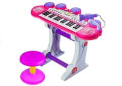 Lean-toys Organky Pianinko Mikrofon Stolička Porty Usb Růžová