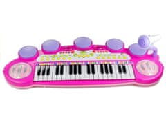 Lean-toys Organky Pianinko Mikrofon Stolička Porty Usb Růžová