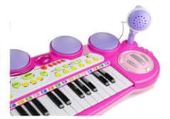 Lean-toys Organky Pianinko Mikrofon Stolička Porty Usb Růžová