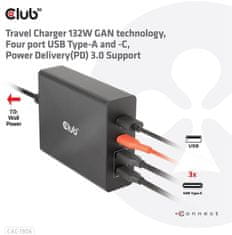 síťová nabíječka, GAN technologie, 4xUSB-A a USB-C, PD 3.0 Support, 132W , černá