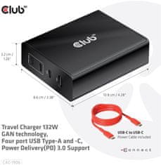 síťová nabíječka, GAN technologie, 4xUSB-A a USB-C, PD 3.0 Support, 132W , černá