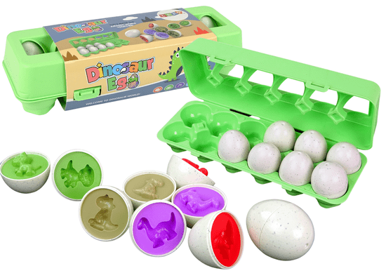 Lean-toys Vejce Dinosaurus Vzdělávací Sorter 12 Vejce Skládačka