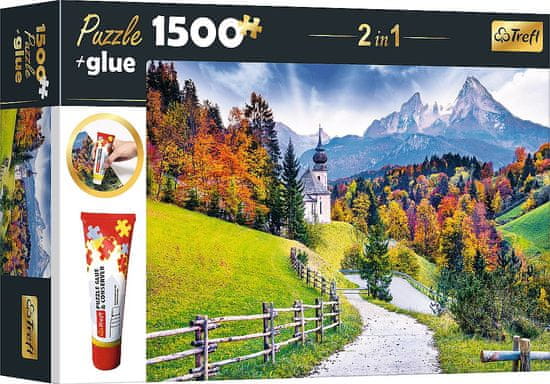 Trefl Sada 2v1 puzzle Kostel Maria Gern, Bavorsko 1500 dílků s lepidlem