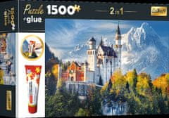 Trefl Sada 2v1 puzzle Zámek Neuschwanstein na podzim 1500 dílků s lepidlem