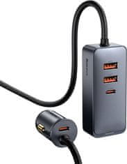 BASEUS CCBT-A0G Rychlá Nabíječka do Auta s Prodlužovacím Kabelem 120W 2x USB + 2x USB-C Gray