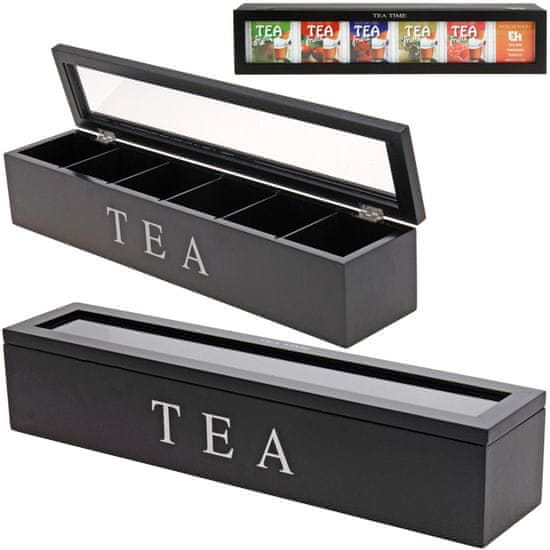 Excellent Houseware Dřevěná Krabička Box Organizér Na Čaj Sáčkových Čajů 6 Přihrádek Podlouhlá Černá