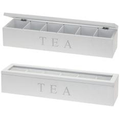Excellent Houseware Dřevěná Krabička Box Organizér Na Čaj Sáčkových Čajů 6 Přihrádek Podlouhlá Bílá