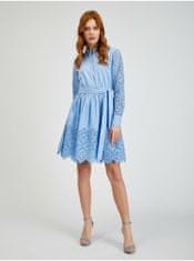 Orsay Modré dámské děrované košilové šaty se zavazováním 38