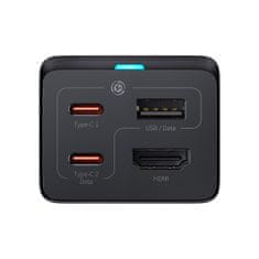 BASEUS GaN5 Pro rychlonabíjecí stolní adaptér 2x USB-C + USB-A + HDMI 67W 1.5m kabel CCGP110201, černá