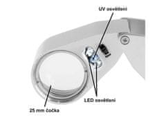 INTEREST Mini kapesní lupa 40 x 25 + LED/UV světlo.