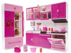 InnoVibe Velká růžová kuchyňka s lednicí a příslušenstvím pro panenky