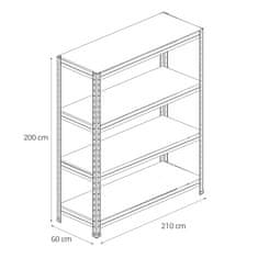 Majster Regál Kovový regál BULLRACK RIVET, 200x210x60 cm, 4x DTD police, 600 kg na polici, zinek