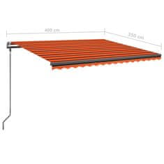 Greatstore Ručně zatahovací markýza s LED světlem 4 x 3,5 m oranžovo-hnědá