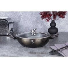 Berlingerhaus Wok pánev s poklicí s mramorovým povrchem 30 cm Shiny Black Edition BH-7115