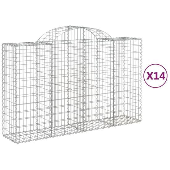 Vidaxl Klenuté gabionové koše 14ks 200x50x120/140cm pozinkované železo