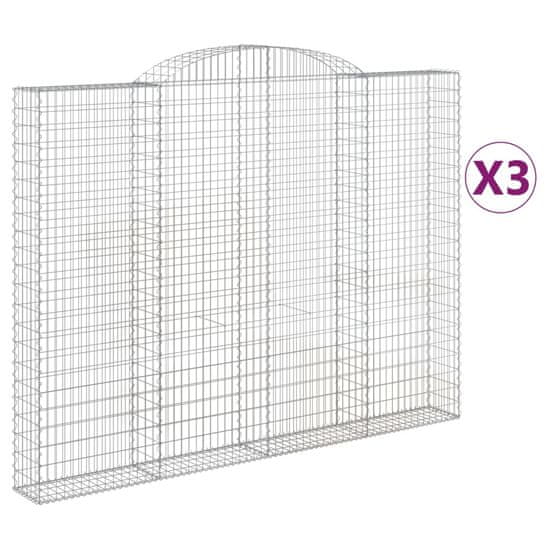 Vidaxl Klenuté gabionové koše 3 ks 300x30x220/240cm pozinkované železo