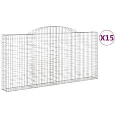 Vidaxl Klenuté gabionové koše 15ks 300x30x140/160cm pozinkované železo