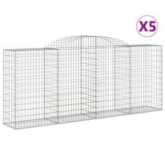 Vidaxl Klenuté gabionové koše 5 ks 300x50x120/140cm pozinkované železo