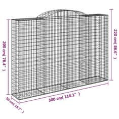 Vidaxl Klenuté gabionové koše 3 ks 300x50x200/220cm pozinkované železo