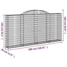 Vidaxl Klenuté gabionové koše 10ks 300x30x140/160cm pozinkované železo