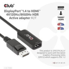 Club 3D Adaptér aktivní DisplayPort 1.4 na HDMI 4K 120Hz/8K 60Hz HDR (M/F), černá (CAC-1088) - zánovní