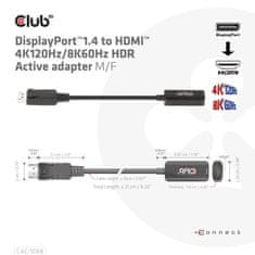 Club 3D Adaptér aktivní DisplayPort 1.4 na HDMI 4K 120Hz/8K 60Hz HDR (M/F), černá (CAC-1088) - zánovní