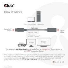 Club 3D Adaptér aktivní DisplayPort 1.4 na HDMI 4K 120Hz/8K 60Hz HDR (M/F), černá (CAC-1088) - zánovní