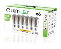 LUMILED 6x LED žárovka smoky E27 ST64 EDISON 6W = 50W 420lm 2200K Teplá bílá 360°