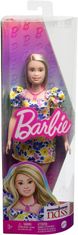 Mattel Barbie Modelka 208 - šaty s modrými a žlutými květinami FBR37