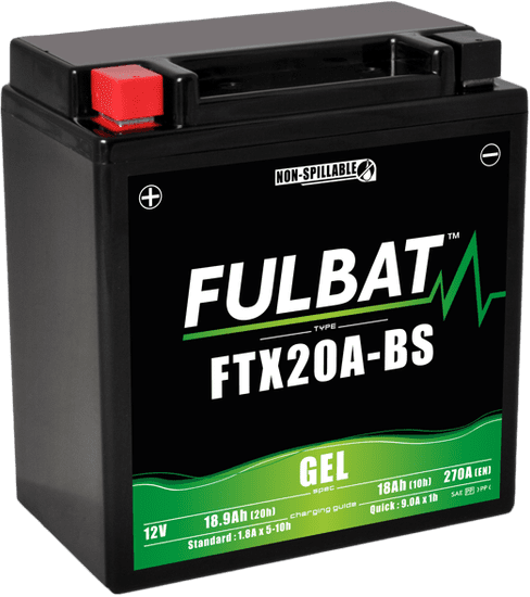 Fulbat baterie 12V, FTX20A-BS GEL, 12V, 18Ah, 270A, bezúdržbová GEL technologie 150x87x161 FULBAT (aktivovaná ve výrobě) 550994