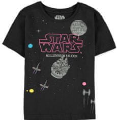 CurePink Dětské tričko Star Wars|Hvězdné války: Millennium Falcon - Death Star (146-152 cm) černá bavlna