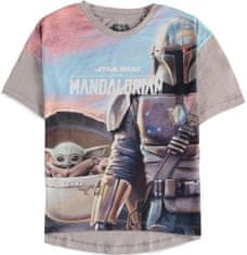 CurePink Dětské tričko Star Wars|Hvězdné války - The Mandalorian: The Child celopotisk (134-140 cm) šedá bavlna