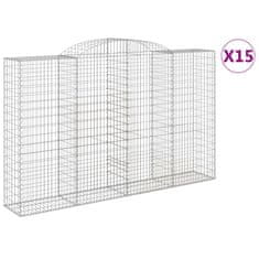 Vidaxl Klenuté gabionové koše 15ks 300x50x180/200cm pozinkované železo