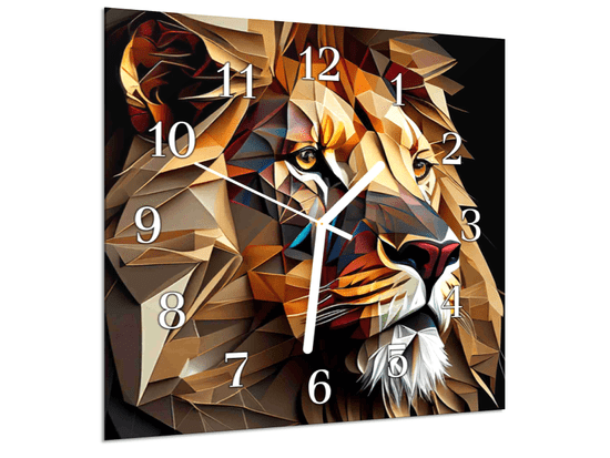 Glasdekor Nástěnné hodiny 30x30cm geometrická hlava lva