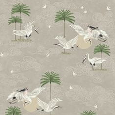 Béžová romantická vliesová tapeta na zeď, ptáci, palmy 6501-2, Batabasta, 0,53 x 10,05 m