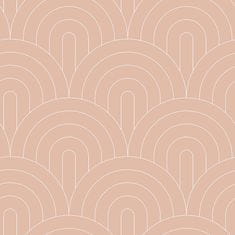 Béžová vliesová tapeta, geometrický obloukový vzor 139218, Art Deco, 0,53 x 10,05 m