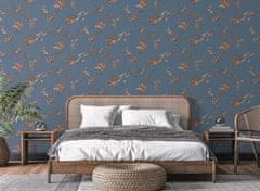 Luxusní modrá vliesová tapeta s květinovým vzorem FT221215, Fabric Touch, 0,53 x 10 m