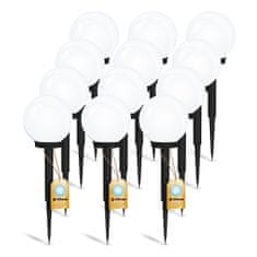 LUMILED 12x Solární zahradní lampa LED do země BÍLÁ KOULE 10cm