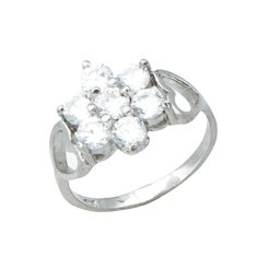 LS Stříbrný prsten květina s bílými kamínky 55