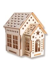 Hravé dřevo  3D dekorace svítící domeček 5