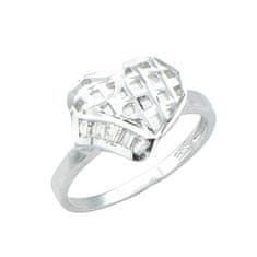 LS Prsten srdce s kamínky stříbro 925/1000 rhodiované 49