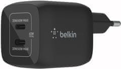 Belkin Duální 45W USB-C Power Delivery GaN PPS nástěnná nabíječka, černá, WCH011vfBK