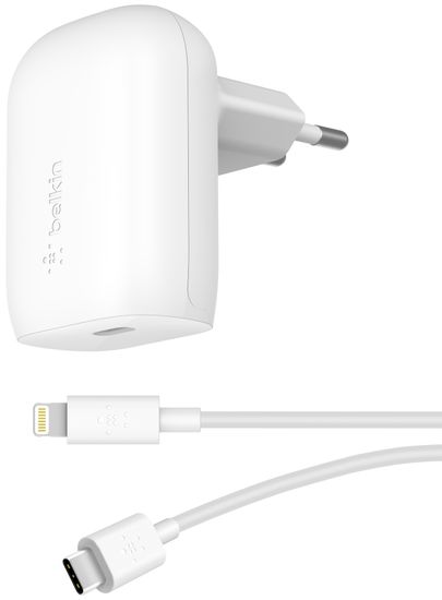 Belkin 30W USB-C Power Delivery PPS nástěnná nabíječka + 1m USB-C na lightning kabel, bílá, WCA005vf1MWH-B5