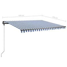 Vidaxl Ručně zatahovací markýza s LED světlem 450 x 350 cm modrobílá