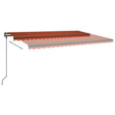 Greatstore Automatická zatahovací markýza se sloupky 5 x 3 m oranžovohnědá